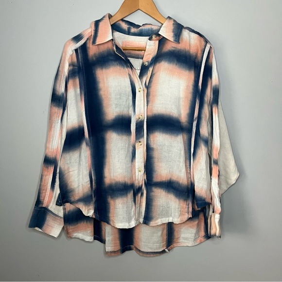 Free People We The Free Washed Away Ivory Combo Plaid Button Up Top Size XS NWT - Picture 4 of 16